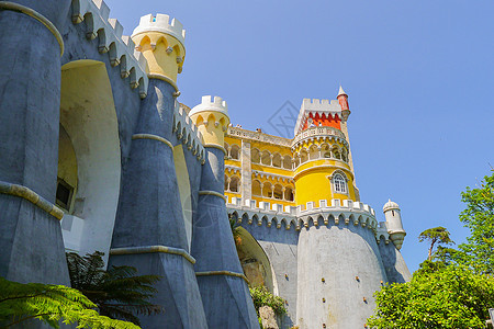 葡萄牙辛特拉的Pena Pena国家宫蓝色古董宫殿文化旅行爬坡博物馆历史建筑国家图片