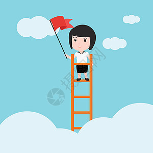 成功的女商务人士阶梯企业精力雇主工作商务旗帜职业管理人员生意人梯子蓝色图片