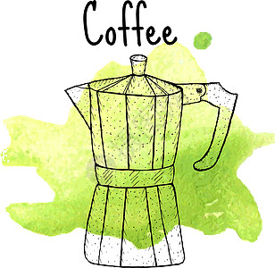 间歇泉咖啡素描手绘风格 它制作图案矢量图创造力插图涂鸦草图制作者绘画咖啡屋水彩墨水喷泉图片