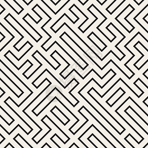 不规则的迷宫线 矢量无缝黑白图案织物黑色装饰平铺创造力艺术路线正方形白色大杂烩图片