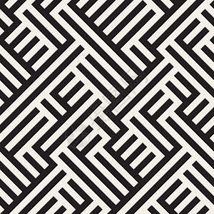 不规则的迷宫线 矢量无缝黑白图案创造力纺织品织物风格装饰包装平铺黑色墙纸白色图片