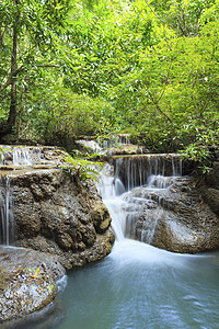 Arawan水中石灰石块的水落到国家公园Kanchan岩石热带蓝色天堂国家野生动物假期背景溪流波纹图片