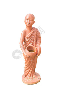佛教徒用白色孤立的灰尘洋娃娃装有平息水碗粘土玩偶寺庙眼镜男性面孔乐趣男人兄弟新手肩膀宝塔图片