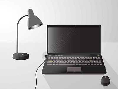孤立背景上带灯的笔记本电脑的插图图片