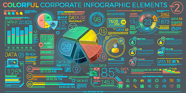 丰富多彩的企业信息图表元素服务客户消费者营销商业销售量投资交易交换报告图片