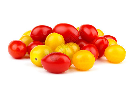 黄黄和红西红番茄樱桃圆形沙拉植物蔬菜营养饮食素食者食物白色红色图片