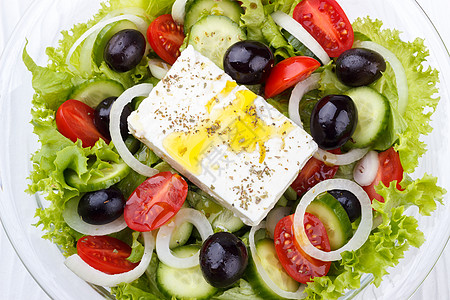 希腊沙拉绿色美食饮食白色食物黄瓜午餐维生素洋葱盘子图片