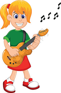玩吉他时的嬉笑女孩卡通图片