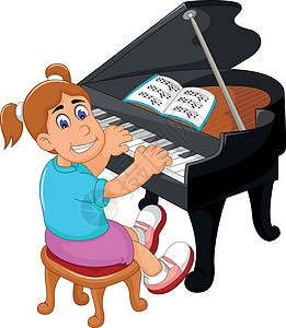 有趣的女孩卡通弹钢琴独奏插图音乐会享受音乐歌单幸福快乐音符乐器图片