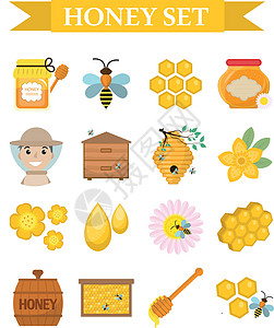 亲爱的图标集平面卡通风格 孤立在白色背景上的对象的养蜂业集合 养蜂套件设计元素 它制作图案矢量图片