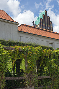 达姆施塔特的婚礼塔和艺术人物殖民地地方地标建筑学吸引力蓝色艺术家新艺术天空图片