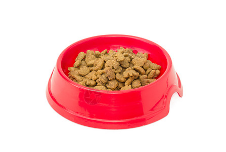 红塑料碗中的干猫食宠物护理营养形式营养素商业食物猫粮干粮颗粒状图片