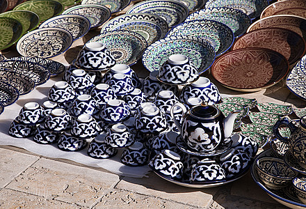 陶瓷器 乌兹别克斯坦陶器茶壶旅行陶瓷手工业商品蓝色销售制品纪念品图片