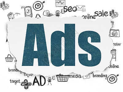 营销概念广告在撕纸背景上绘画草图互联网宣传蓝色产品网络市场品牌战略图片