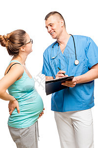 孕妇和与世隔离的医生垂直肖像照片图片