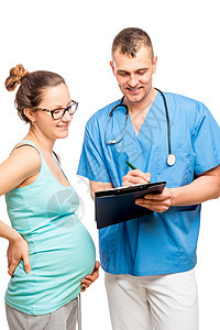 接受妇科医生诊治的年轻怀孕母亲(男/女)图片