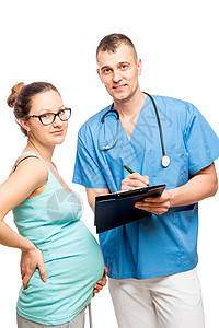 医生和产科年轻怀孕母亲Isol的肖像图片