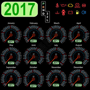 2017 年日历车速表车在 vecto里程表天气仪表海浪插图数字汽车商业图片