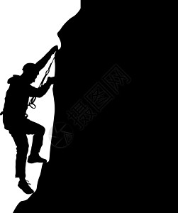 白色背景上的黑色剪影攀岩者 它制作图案矢量男人顶峰救援远足绳索肾上腺素力量自由齿轮登山图片