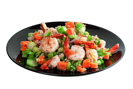 带虾沙拉的辣椒卡勒分公司蔬菜绿色食物午餐饮食餐厅美食背景图片