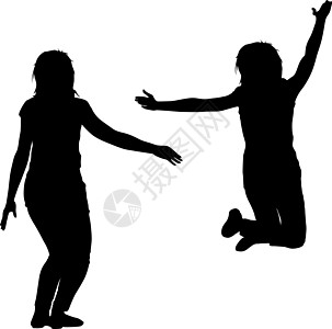 三个年轻女孩用手向上运动跳跃的剪影 它制作图案矢量舞蹈飞行身体朋友们乐趣插图女性青少年女士阴影图片