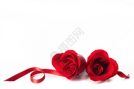 心形玫瑰丝带丝绸卷曲卡片白色婚礼海浪问候语礼物热情背景图片