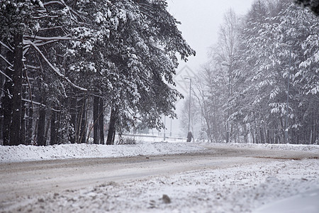 冬天的雪瀑和冰雪路 冬季的雪交通漂移天气寒冷降雪季节暴风雪寒意森林平滑度图片