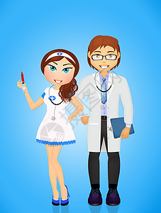 护士和医生夫妻医院身体检查男人女孩平板插图女性药品手术背景图片
