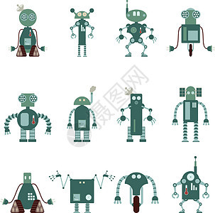机器人图标集合幸福玩具风格天线科学微笑手臂收藏金属电子人图片