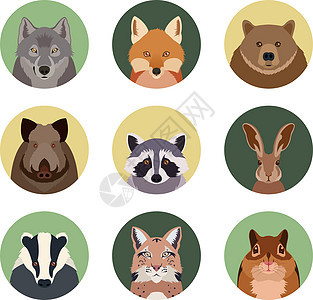 一组平板动物图标图片