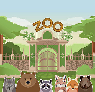 有森林动物的动物园门图片