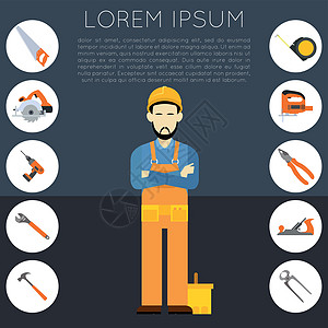 工具大师横幅插图承包商乐器扳手标识建筑工具箱木匠螺丝刀收藏图片