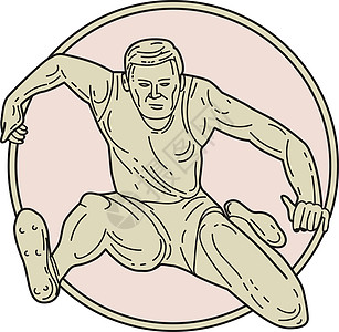 田径运动员跨栏圈 Mono Lin跑步绘画重量男性外观厚度插图画线运动线宽图片