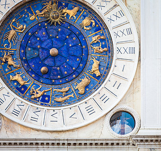 意大利威尼斯  圣马克时钟塔细节广场生肖蓝色符号十二生肖假期地标旅行天文正方形图片