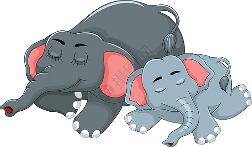 可爱的大象卡通 她和她的孩子睡在床上图片