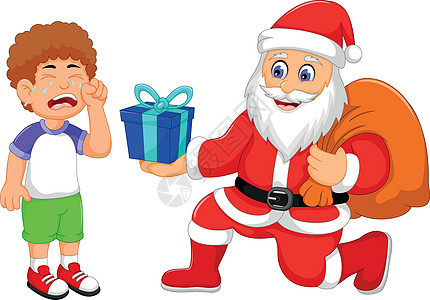 有趣的圣诞老人漫画 给小男孩送礼物哭泣图片