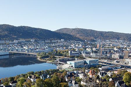 挪威卑尔根建筑蓝色日光缆车运输时间阳光房屋棕色目的地图片