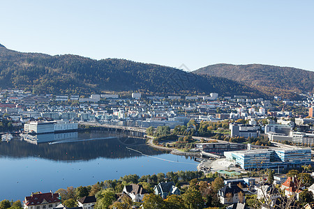 挪威卑尔根峡湾蓝色阳光建筑房屋目的地时间海洋棕色运输图片