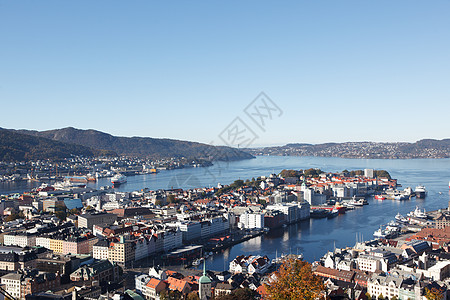 挪威卑尔根峡湾阳光蓝色时间旅行建筑缆车运输日光房屋图片