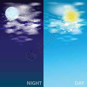 白天和黑夜的天空 发光的线条插画图片