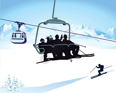卡子拉山冬季滑雪和拉椅子插画