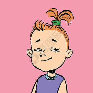 聪明女孩的肖像女儿白色童年漫画粉色恶作剧者发型家庭学校插图图片