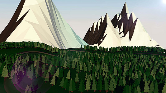 低聚景观 树 山和罗亚蓝色艺术爬坡岩石多边形插图天空三角形环境生态图片