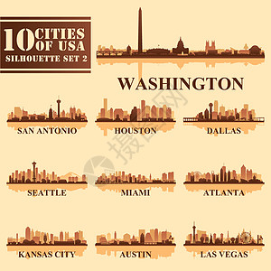 美国Silhouettes城市2集明信片海报旅行市中心建筑学建筑插图地标全景景观图片