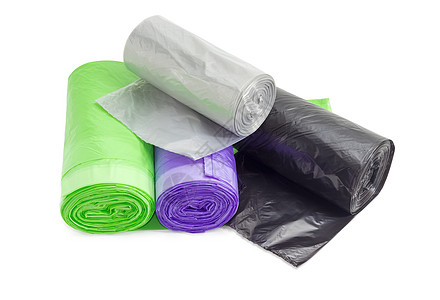 以不同大小和颜色卷装的塑料垃圾袋生态生物废料食物废品清洁包装垃圾生活卫生图片