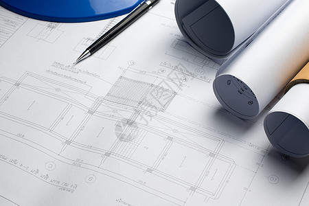 建筑规划项目图画 标有蓝图卷建筑学工程师房子维修打印图表住宅木匠设施草图图片