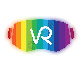 彩虹logo3D VR Logo 和 Eyewea娱乐纸板耳机彩虹插图虚拟现实技术工具标签界面插画