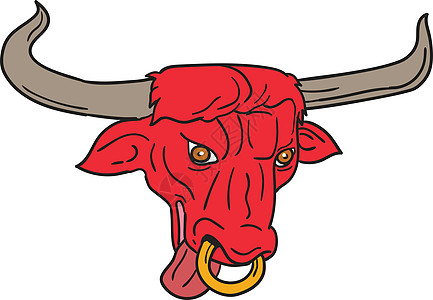 德州长角牛红牛抽奖艺术品喇叭画线插图农场野生动物手工动物手绘舌头图片