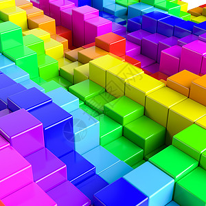 多色立方体的抽象背景高科技花斑正方形插图杂色反射技术盒子3d建筑图片