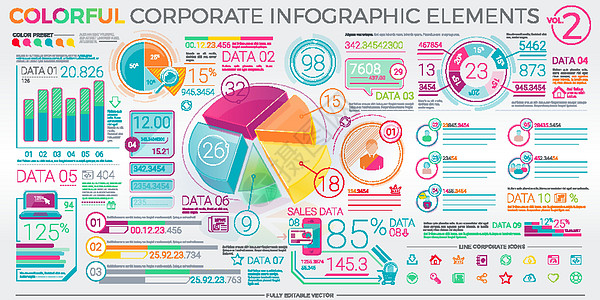 丰富多彩的企业信息图表元素战略数据市场解决方案馅饼营销研究报告交易销售量图片